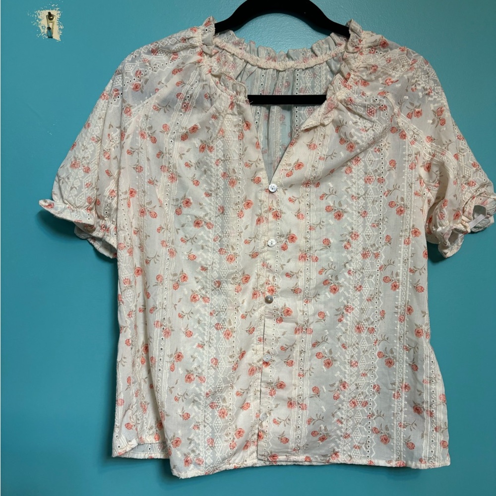 SHEIN Cream and Pink Floral Blouse